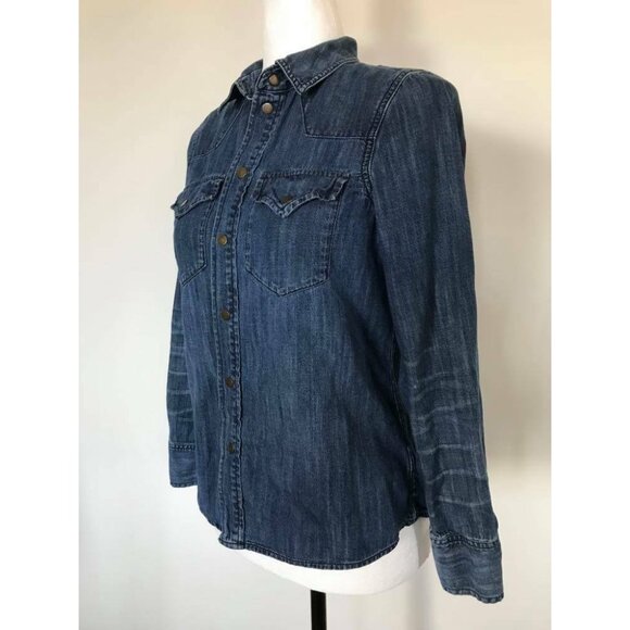 MADEWELL Denim Blue Jean Shirt Womens Size XS Western Cowgirl Fit Snaps - Picture 5 of 9